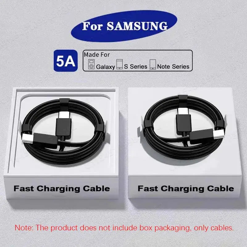 2-pack PD 45W USB-C fast charging cables, black, by Simples Market for Samsung Galaxy S20–S23 Ultra and Note 10 5G