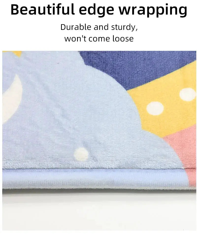 VIKAMA kitchen mat, washable absorbent floor mat in light blue with a colorful pattern