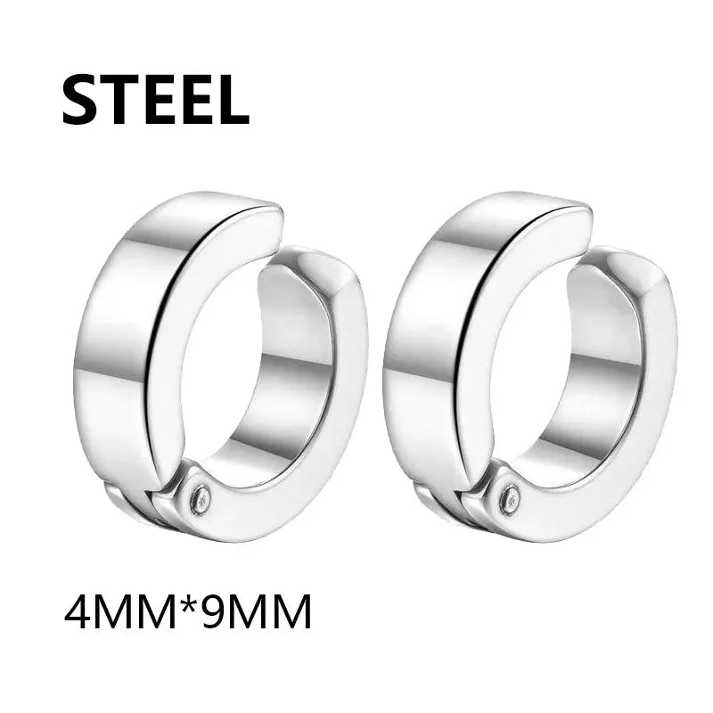 2 pcs stainless steel ear clip hoops, silver tone, 4mm x 9mm