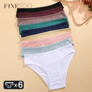 FINETOO 6-pack women's cotton ribbed briefs, sizes M-XL, assorted solid colors