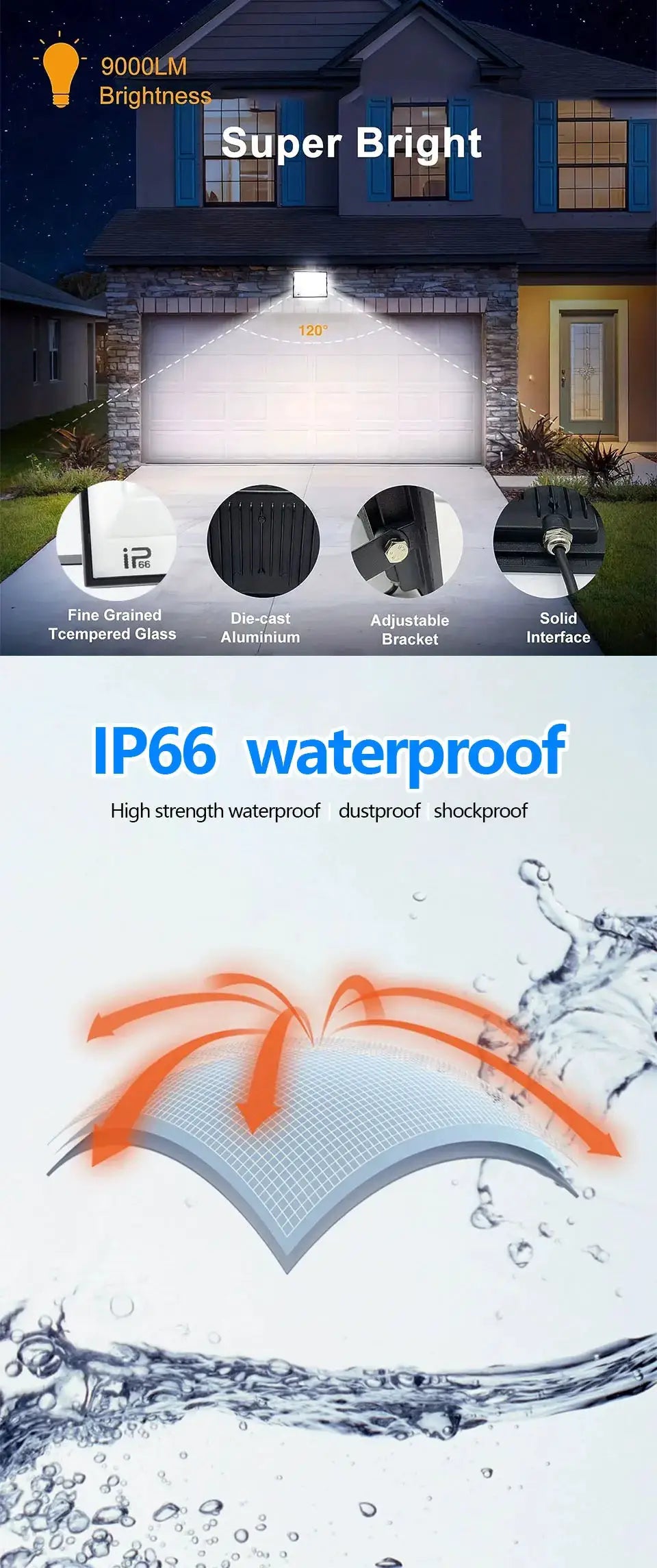 Led Floodlight 20-300W outdoor flood light by Simples Market, IP66 waterproof with adjustable bracket