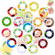 Air flavor pods for water bottles; colorful fruit-scent caps in circular rings, assorted designs