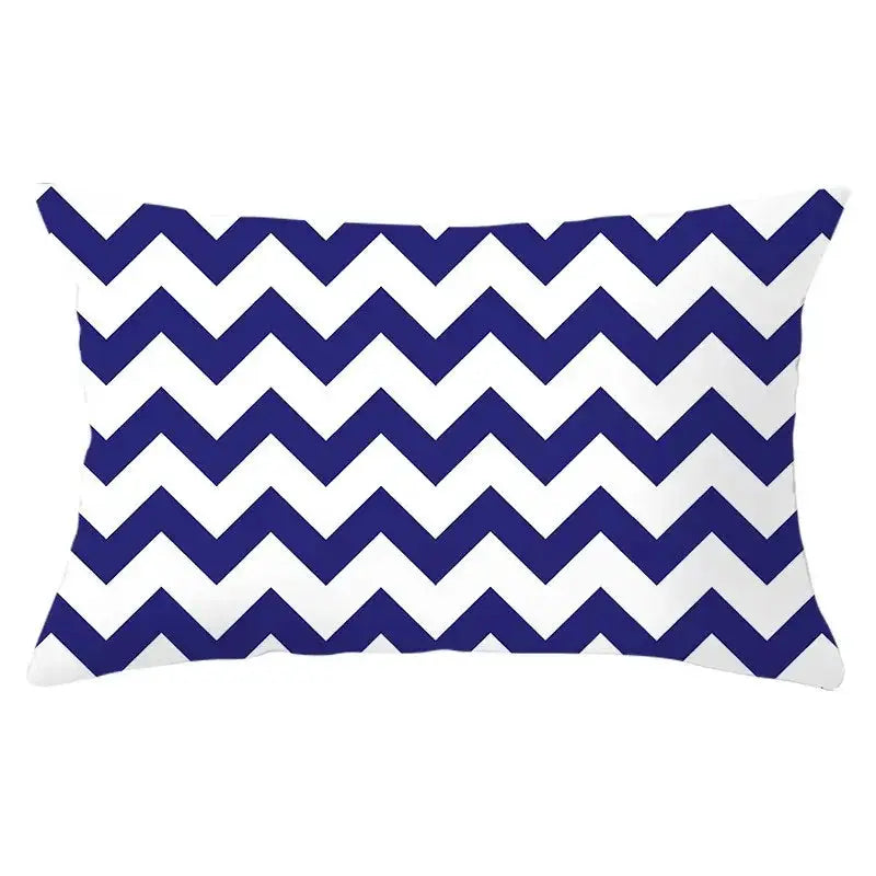 Rectangular polyester pillowcase with blue chevron zigzag pattern on white, 30×50 cm, decorative sofa cushion