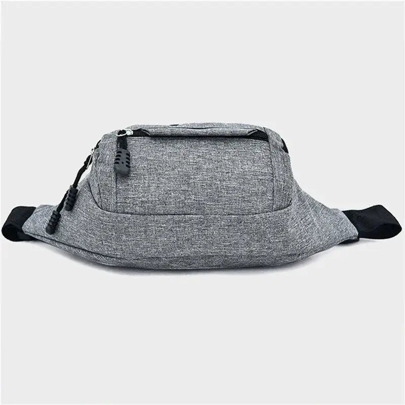 Waist bag by Simples Market in grey heather fabric, anti-splash, with multiple zip compartments and adjustable belt