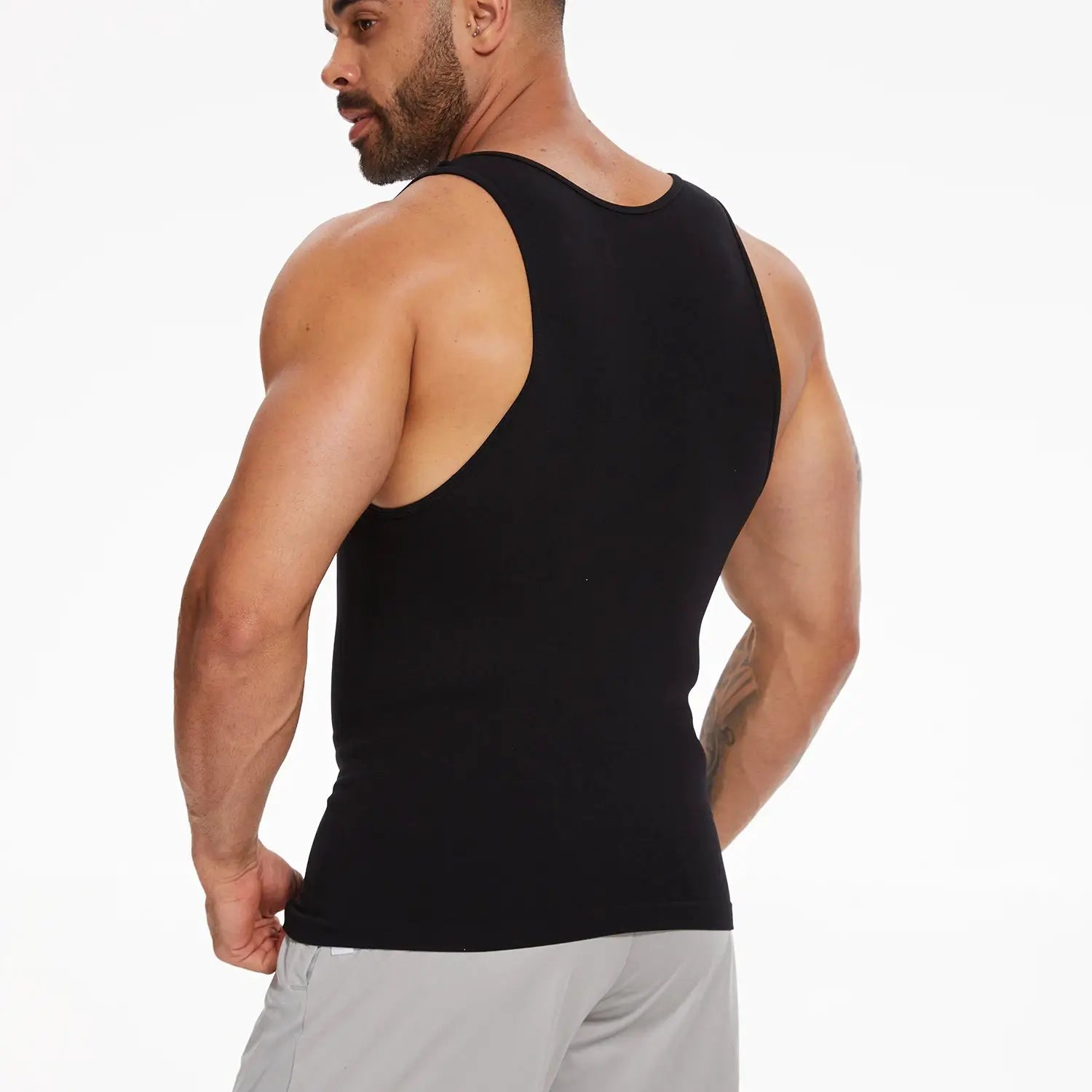 Men's black compression shapewear tank top for tummy control