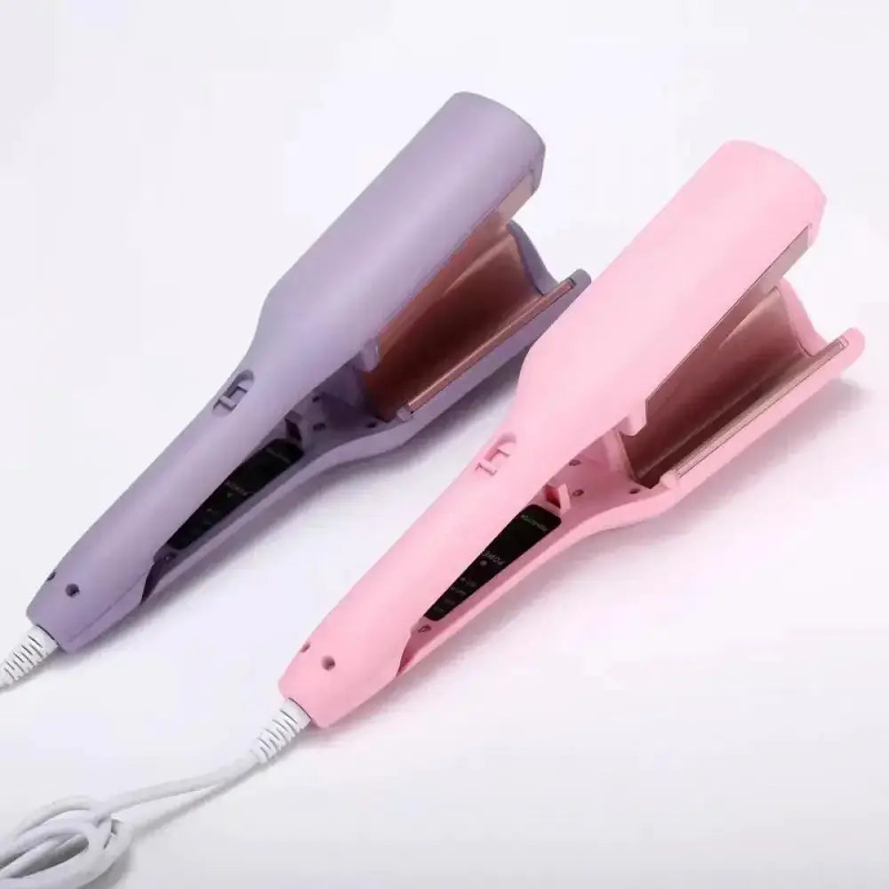 Simples Market hair curling iron 32mm deep-wave crimper, 4-temp adjustable; pink and lavender, 2-pack