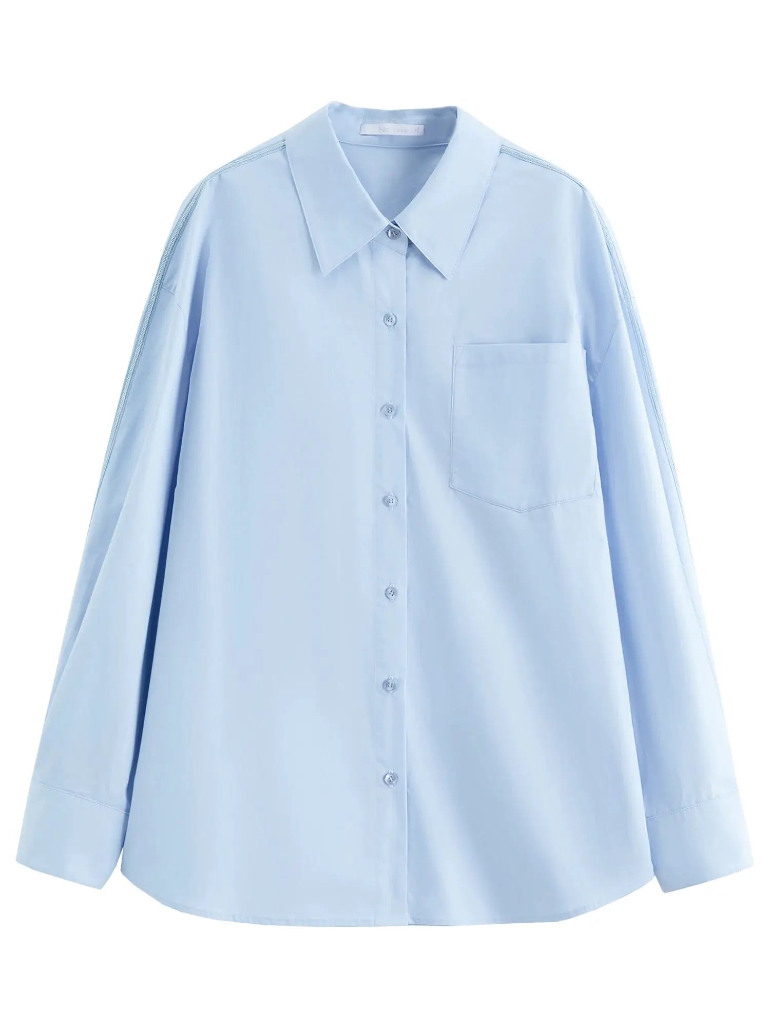 Simples Market FSLE Premium Series women's oversized light-blue cotton shirt with long sleeves and front pocket