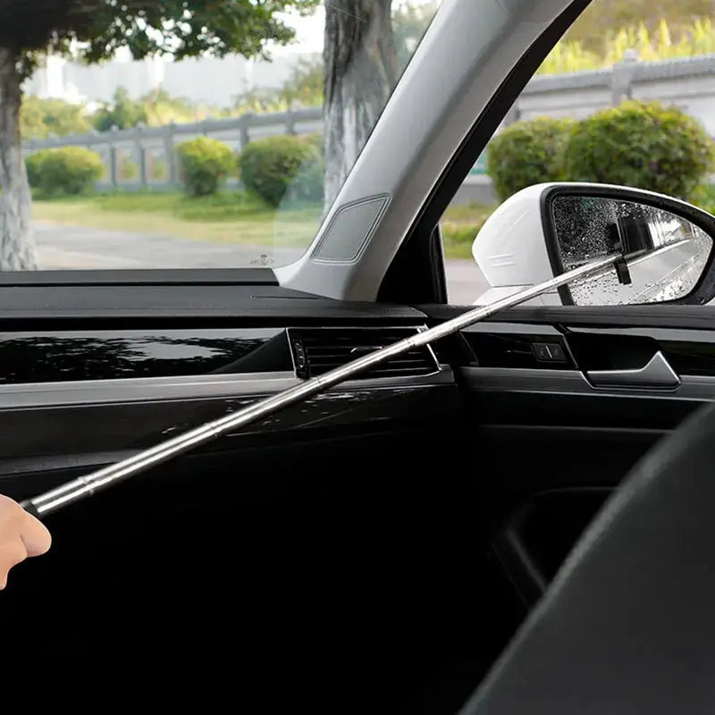 Car rearview mirror cleaning tool with a telescopic metal handle for auto glass mist cleaning