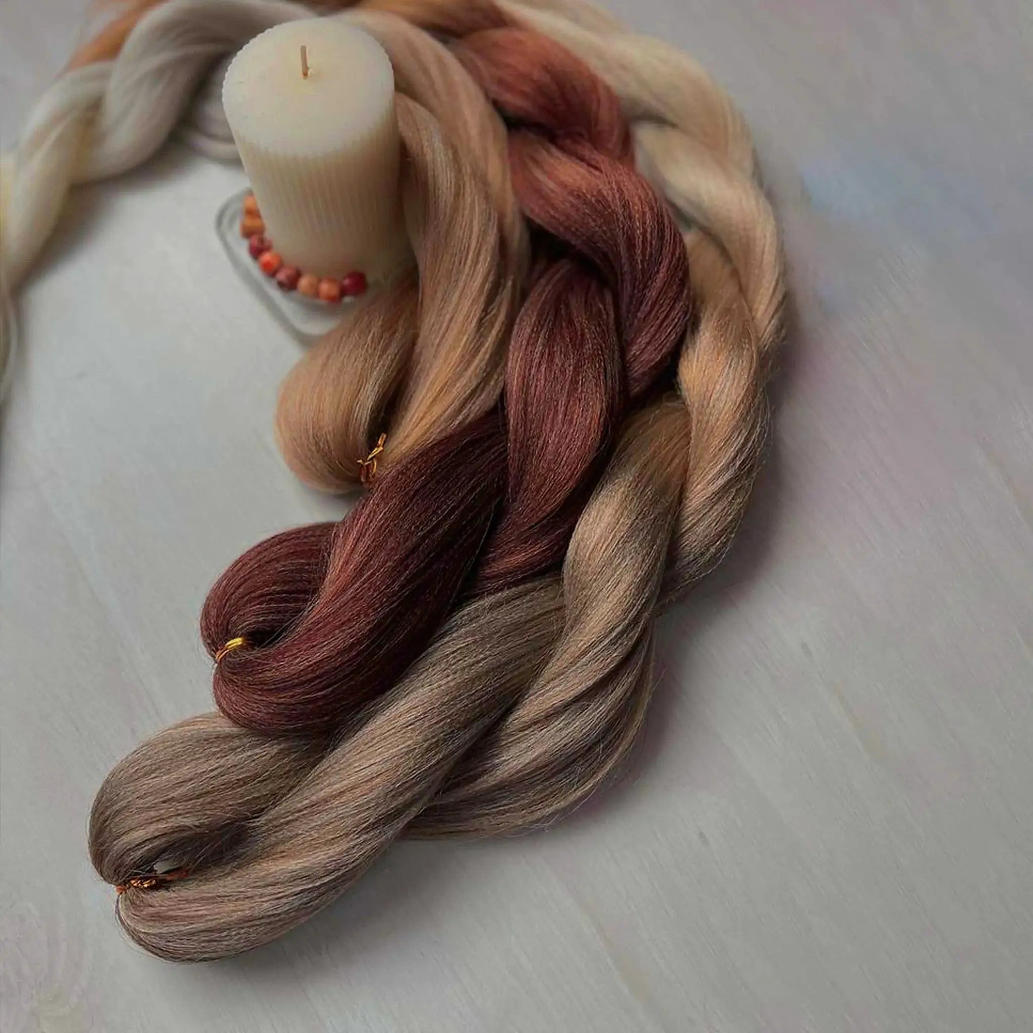 Crochet hair extensions; synthetic Kanekalon, pre-stretched curly jumbo braids in brown ombre from Simples Market