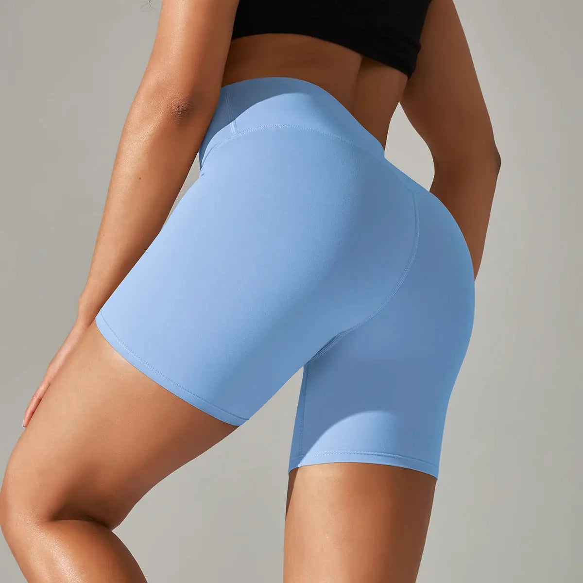 Women's blue high-waist sport shorts, squat-proof and quick-drying for gym workouts