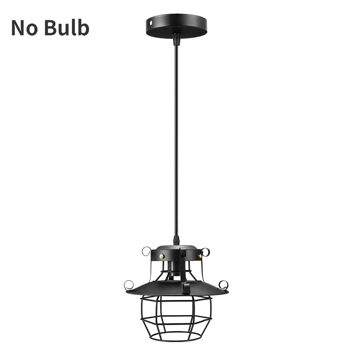Industrial pendant light by Simples Market, black metal cage shade for dining or bar areas