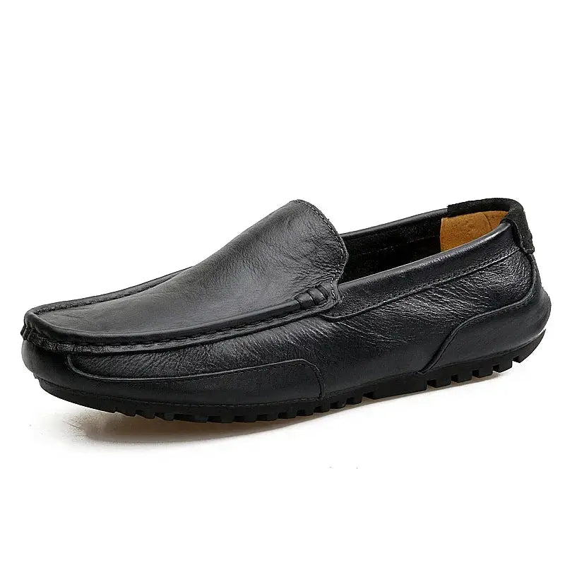 Simples Market black genuine leather men's loafers moccasins, slip-on driving shoes