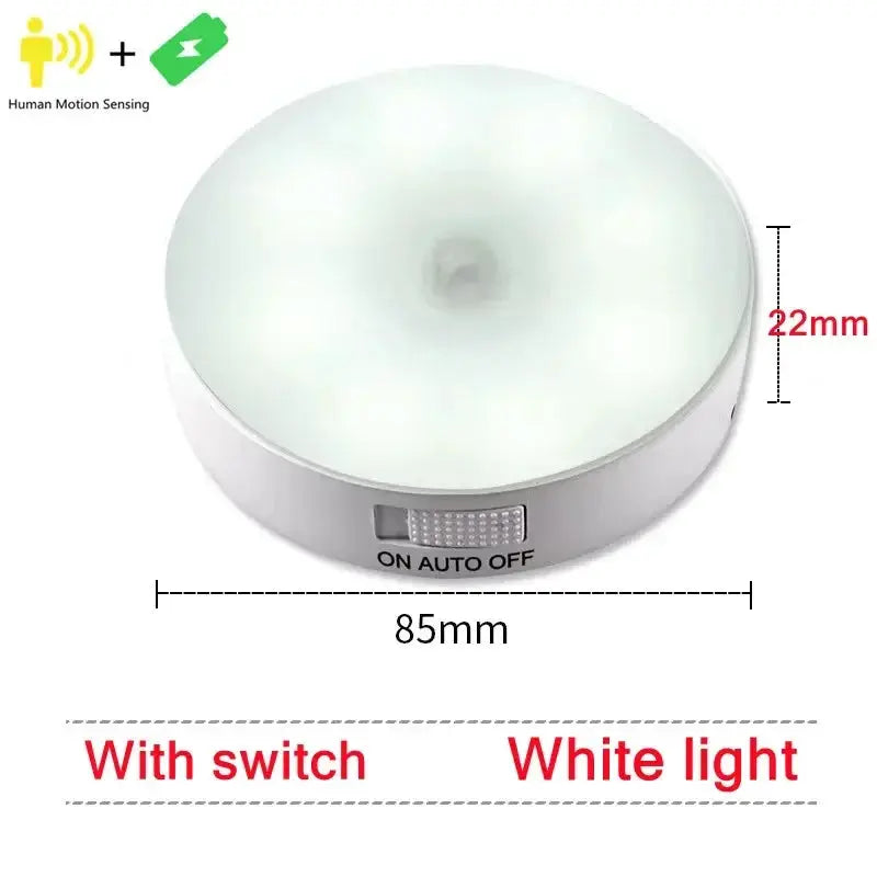 Simples Market motion sensor light USB rechargeable night lamp, white LED, 85mm diameter, with switch