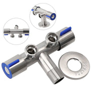 Double-handle stainless steel cold water faucet with blue lever handles for washing machine hookup