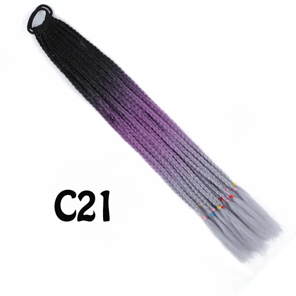 Simples Market synthetic gradient braided ponytail extension, 24in length, black-to-purple-to-gray with elastic band