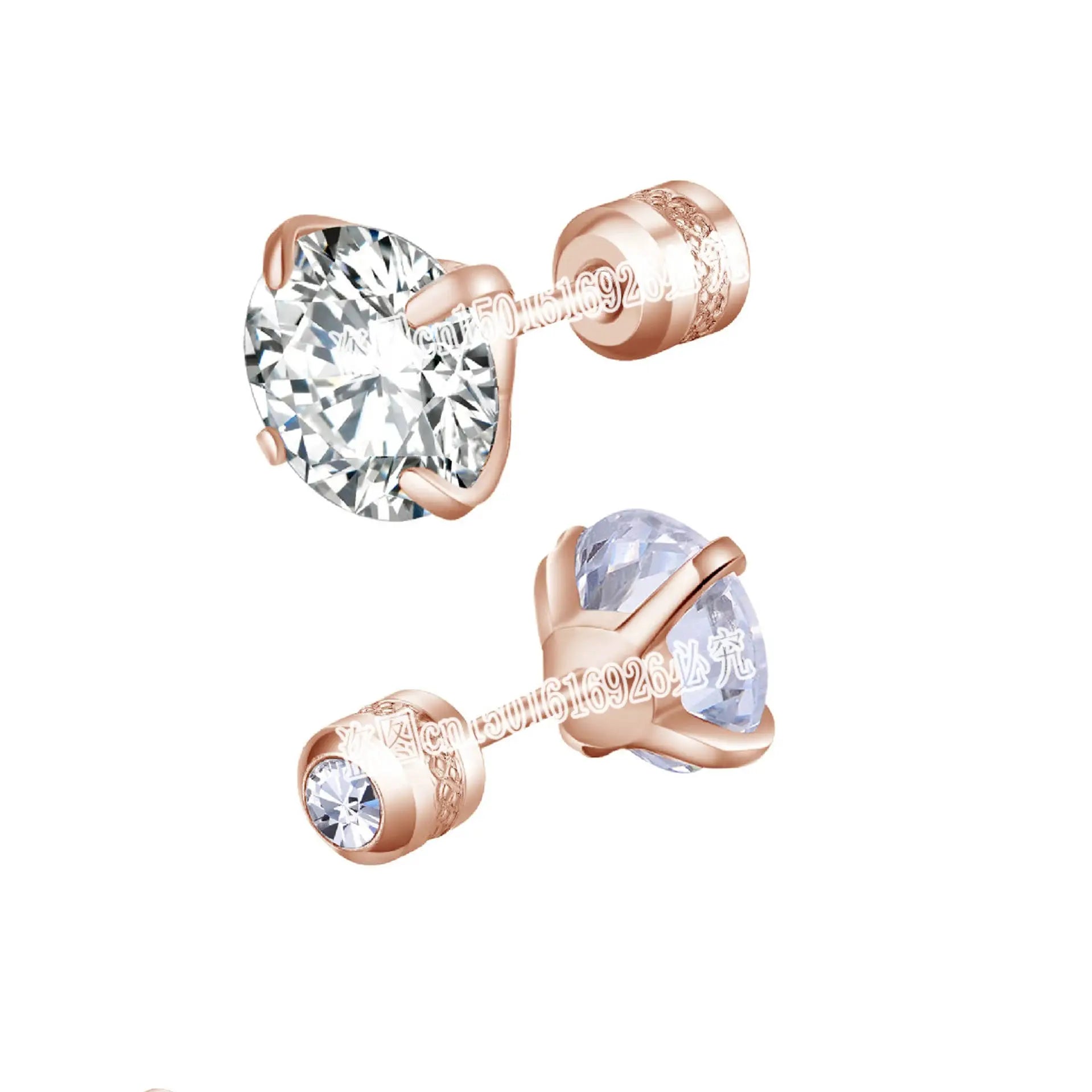 Titanium Steel Stud Earrings For Men And Women Screw Back CZ Zircon Round Four Color Silver Black Rose Gold Golden Gift