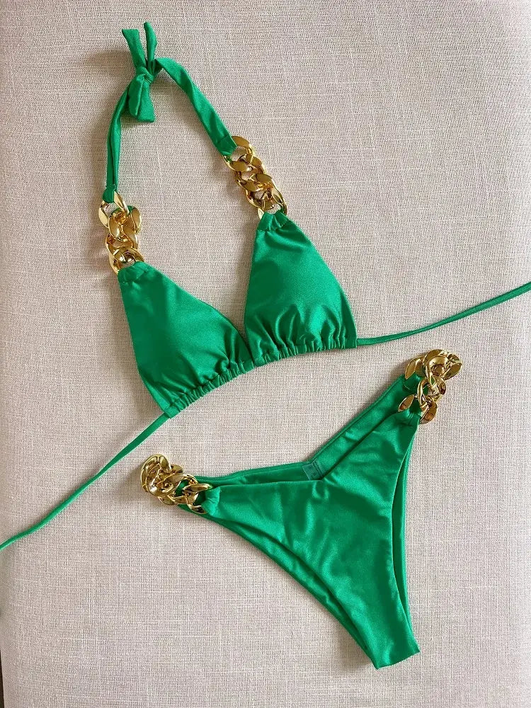 Ruotongsept New Sexy Bikini 2023 Triangle Halter 2 Piece Swimwear For Women Push Up Brazilian Bathing Suit