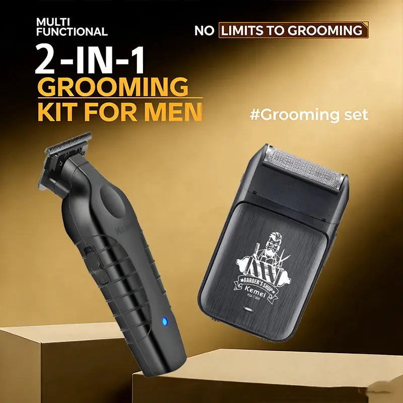 Black Kemei KM-2299 KM-T366 2-in-1 grooming kit for men with clipper and trimmer (Simples Market)