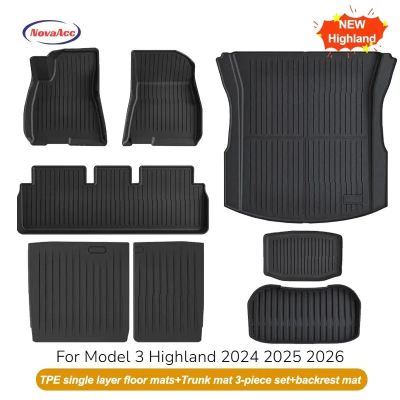 NovaAcc black all-weather TPE floor mats and trunk liner set for Tesla Model 3 Highland 2024–2026 by Simples Market