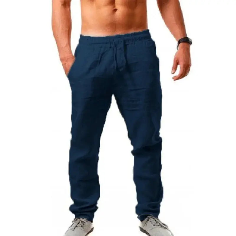 Men's Cotton Linen Pants Breathable Autumn Solid Color Linen Trousers Streetwear And Fitness Sizes Small Through 3XL