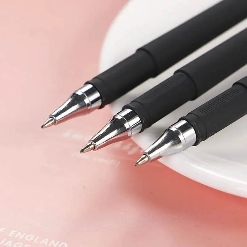 Gel pen set of 3 with black rubber grips and silver tips