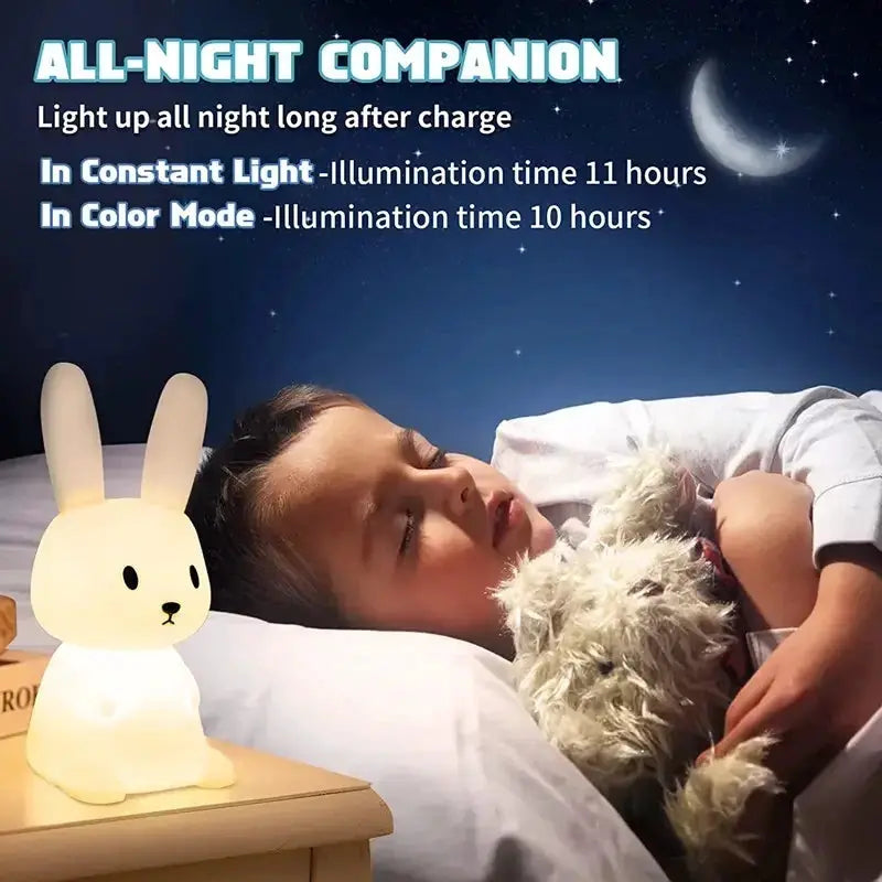 GlowRabbit Silicone Rabbit Night Light with Touch Sensor and Multiple Light Modes for Kids Room Nursery Home