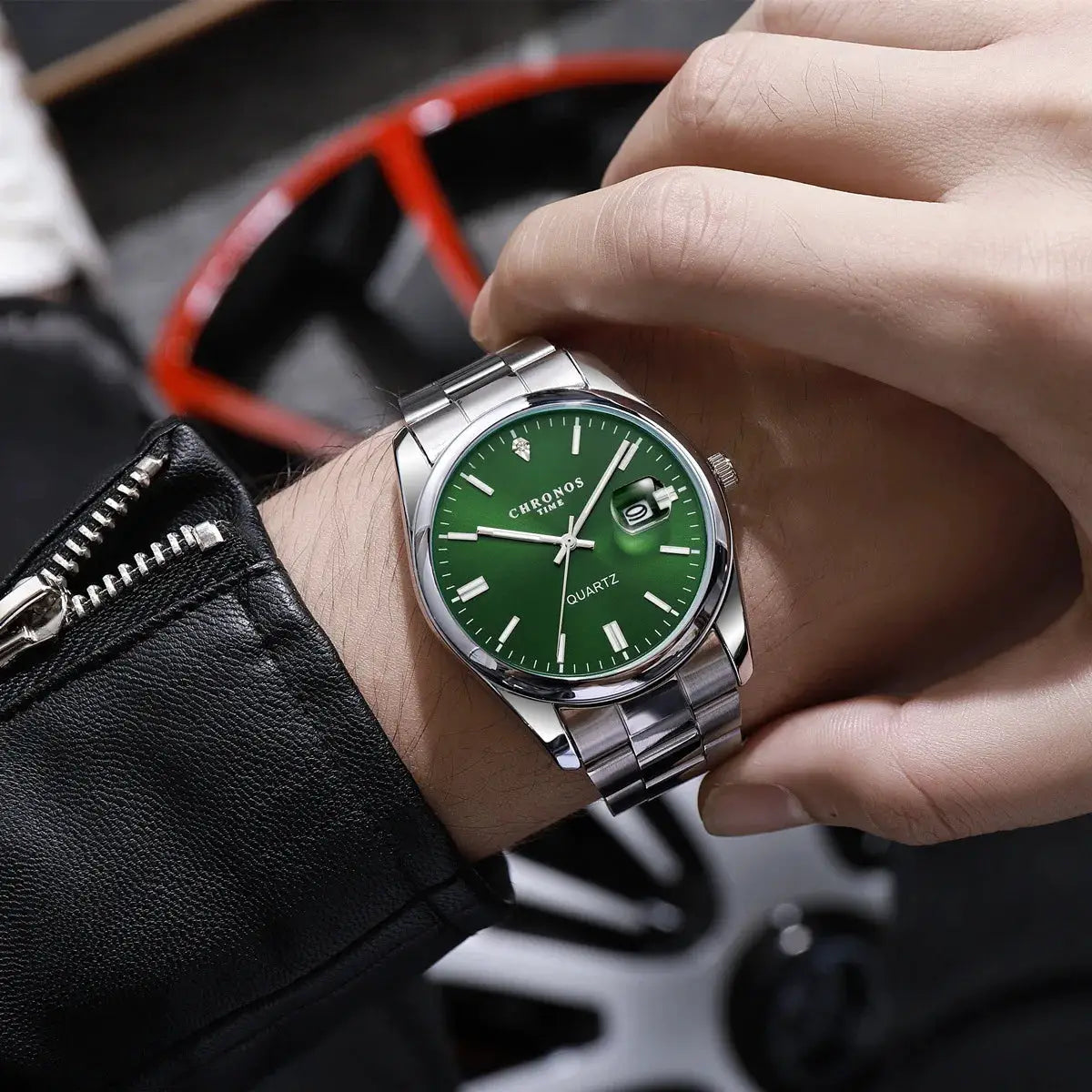 Chronos Luxury Mens Stainless Steel Wristwatch Waterproof Luminous Hands Date Quartz Movement