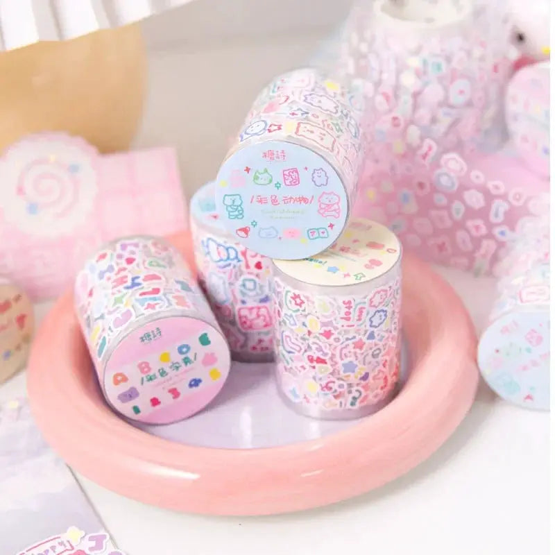 Washi tape set of four pastel rolls by Simples Market Mr.paper, 200cm hand-drawn small-pattern for planners
