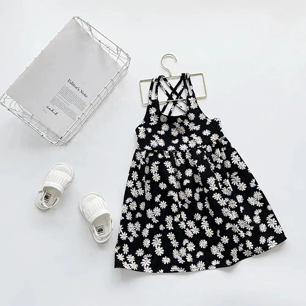 Sonkpuel Little Daisy Printed Sleeveless Slip Dress For Girls 4 To 6 Years Casual Wedding Flower Girl