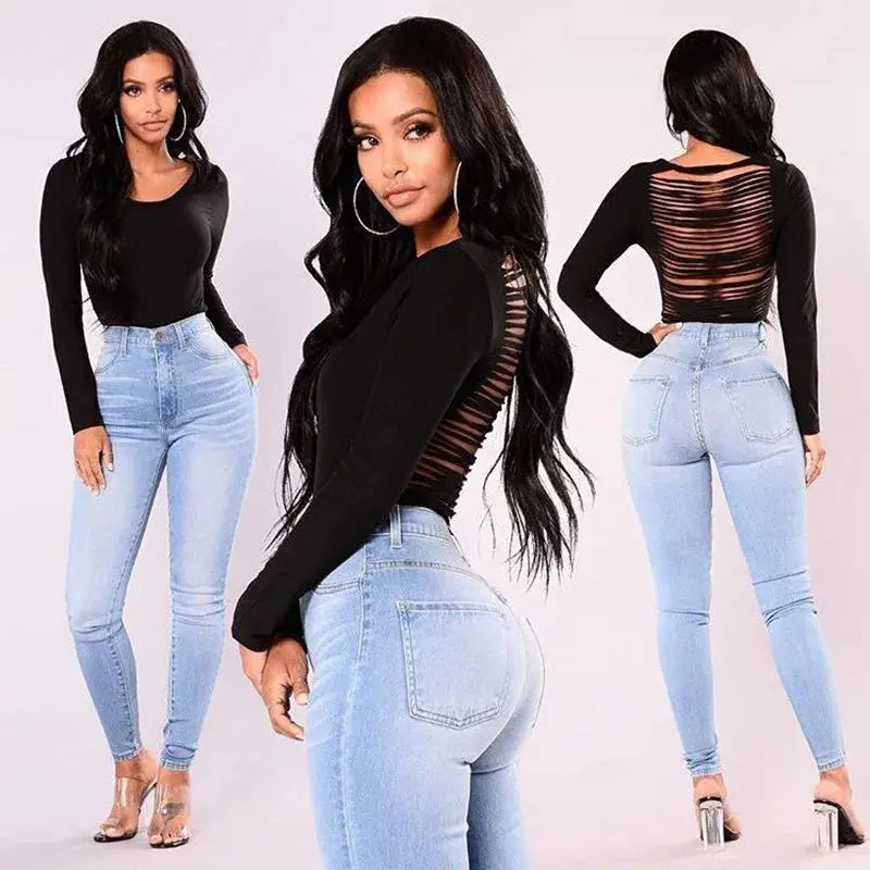 Women High Waist Denim Skinny Jeans Stretch Push Up Front Pockets