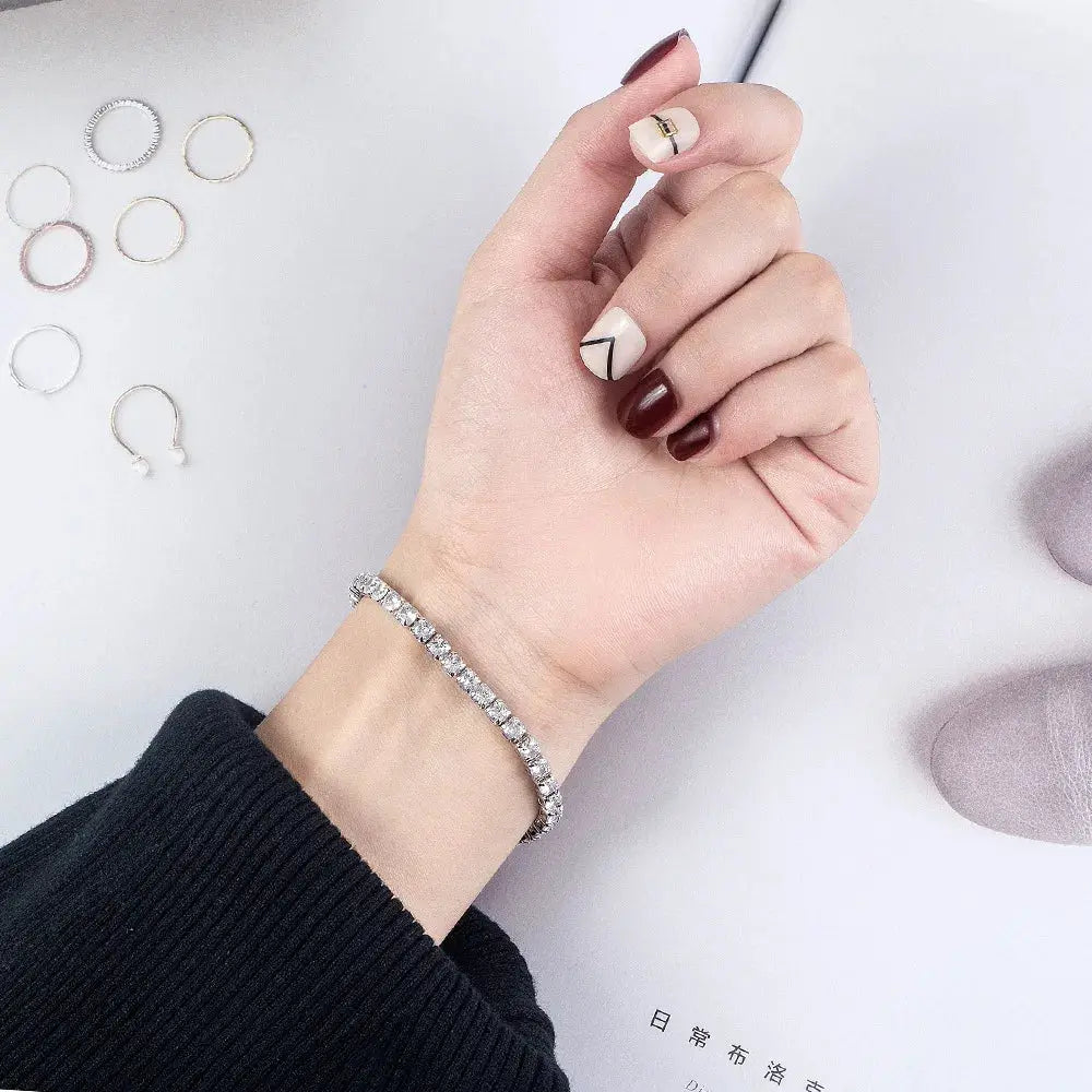 Lihong S925 Sterling Silver Bracelet Zirconia Tennis Ball Charm Women 4mm 16-20cm Engagement Wedding Jewelry