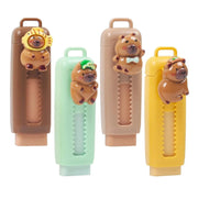 Capybara erasers set, 4 retractable cartoon erasers in brown, mint green, beige and yellow with animal figures