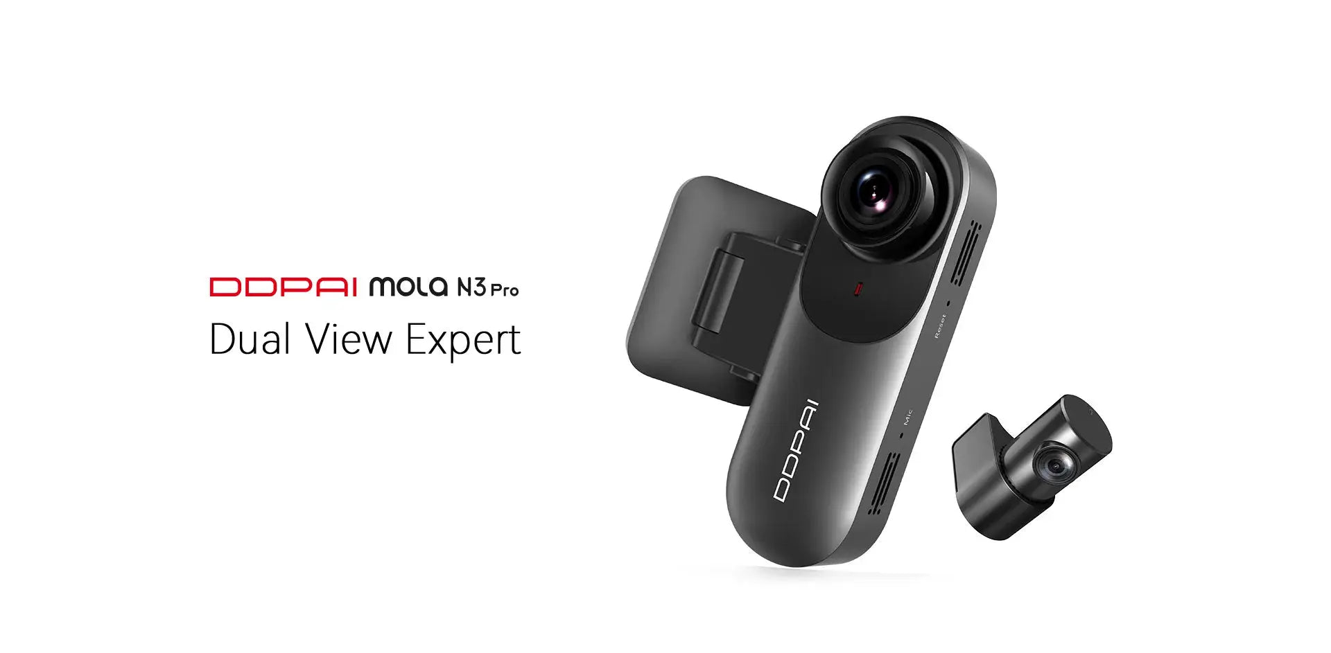 DDPAI Mola N3 Pro dash cam by Simples Market, two-camera 2.5K front/rear car DVR with dual view, black.