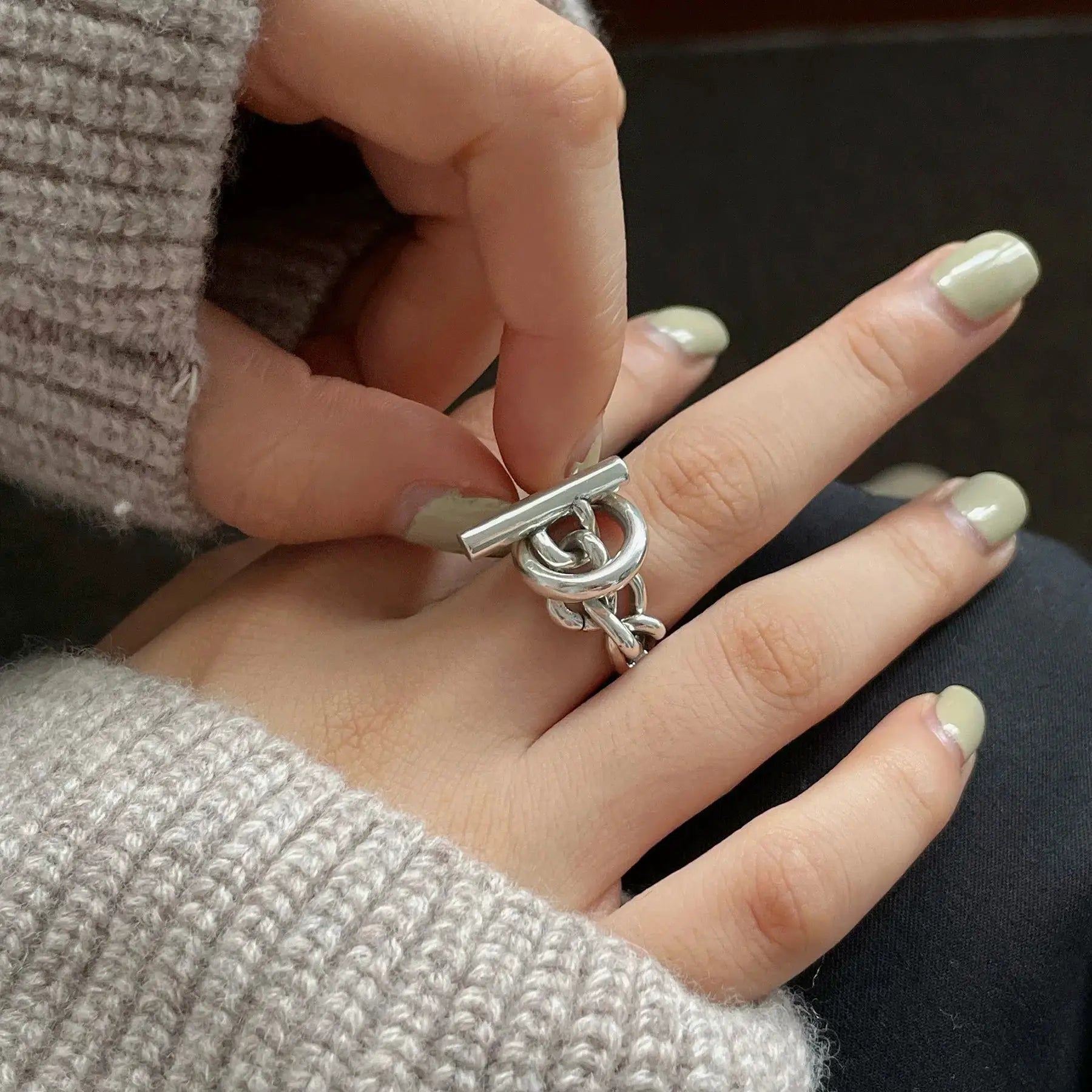 Ventfille 925 Sterling Silver Rings Fashion Hip Hop Vintage Couples Hollow Lines Punk Silver Party Adjustable Jewelry