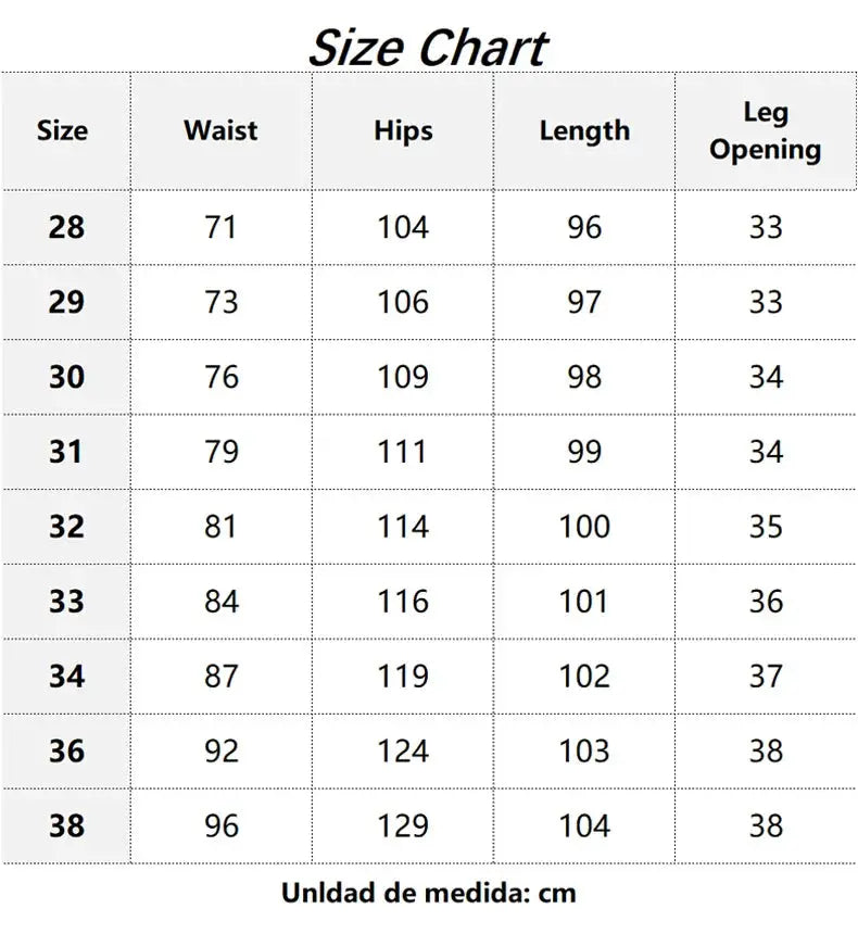 HIQOR men's army green cargo pants size chart by Simples Market; waist, hips, length and leg opening in cm.