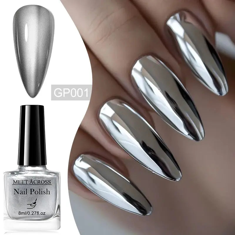 NovaGlow Metallic Nail Polish Mirror Effect 8ml Fast Drying Long Lasting No Lamp Cure Professional Salon Quality