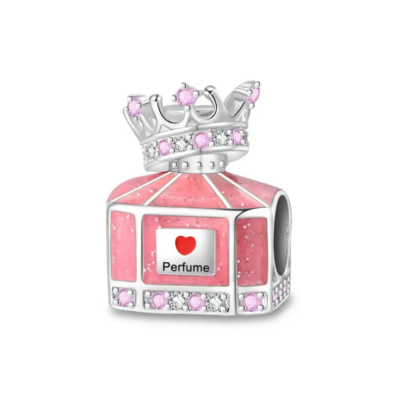 925 Silver Plated Magic Mirror Perfume Princess Angel Pink Charms Beads Fit Pandach 925 Bracelet Fine DIY Jewelry