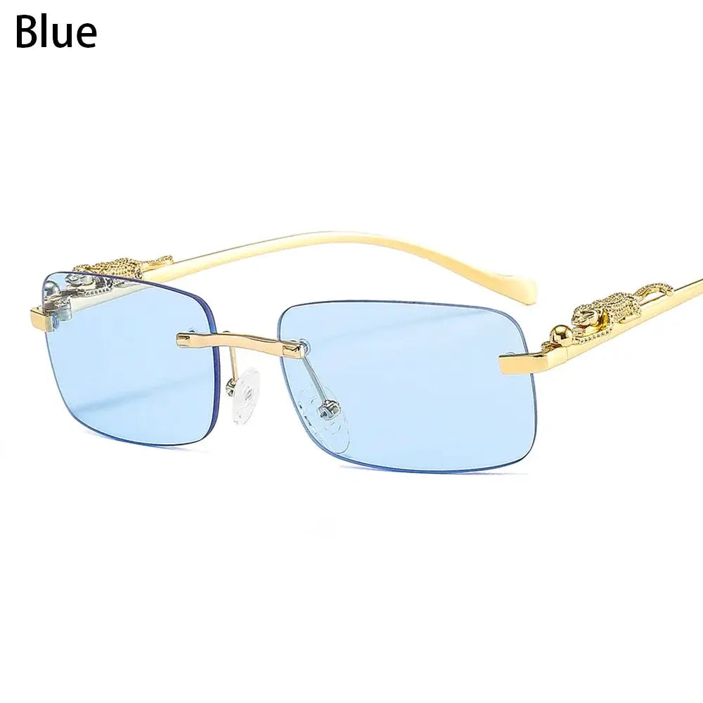 EliteLux Rimless Leopard Head Design Sunglasses Unisex Square Frame With UV Protection For Travel