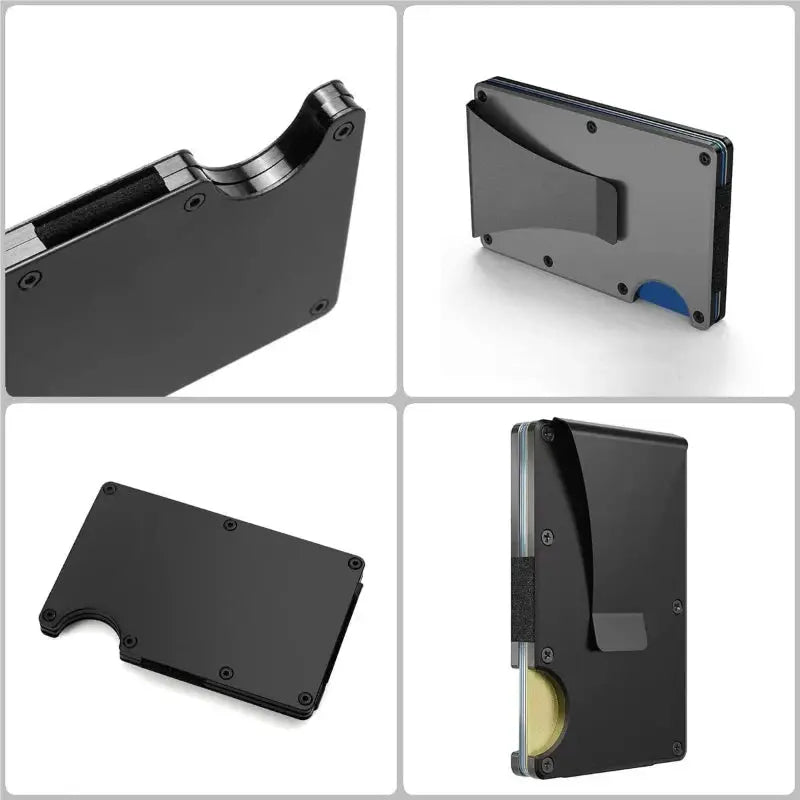 Simples Market Minimalist Slim RFID Blocking Wallet for Men, black aluminum wallet with money clip, lightweight.