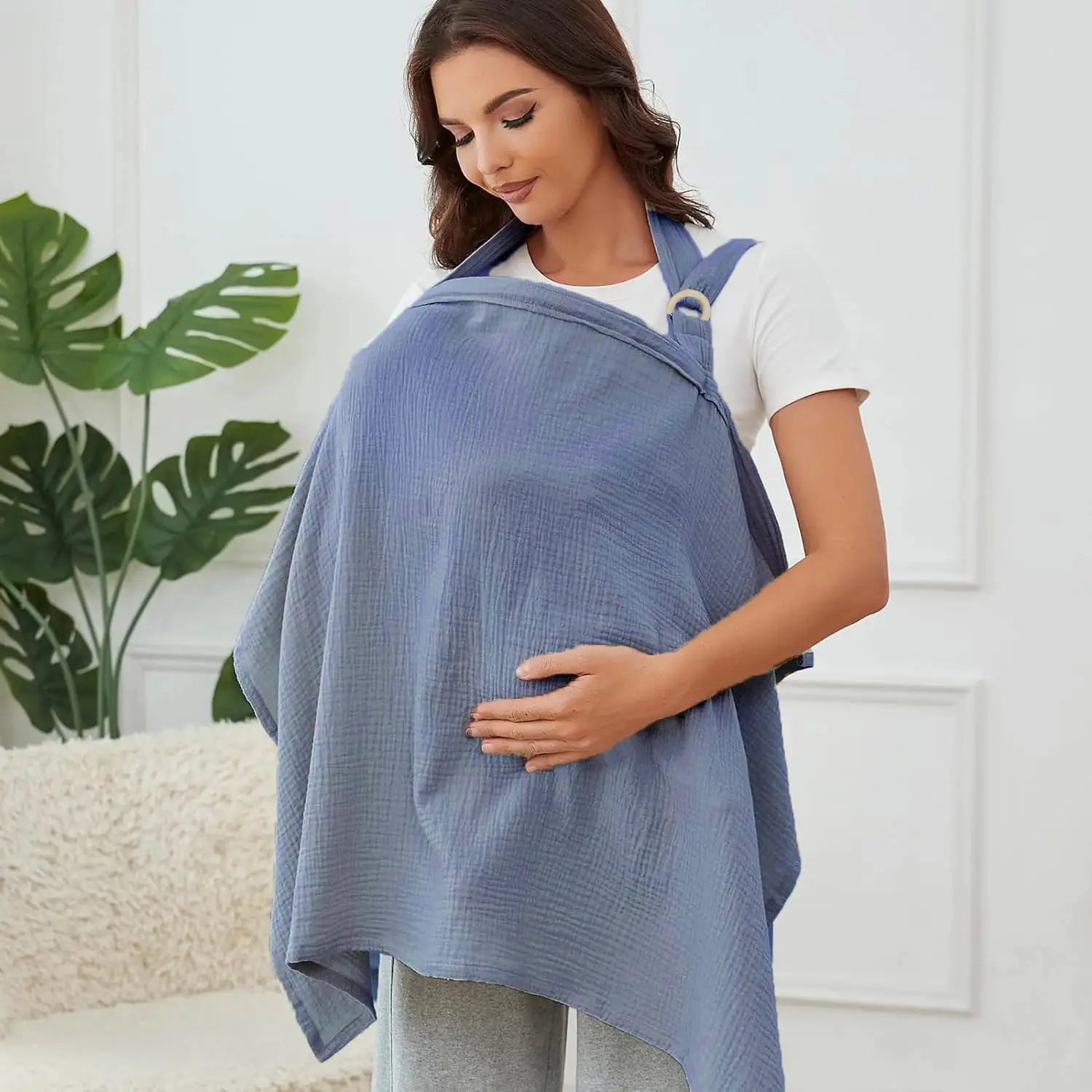 Muslin Nursing Cover For Breastfeeding Women Breathable Arch Neckline Nursing Apron For Public Feeding And Privacy