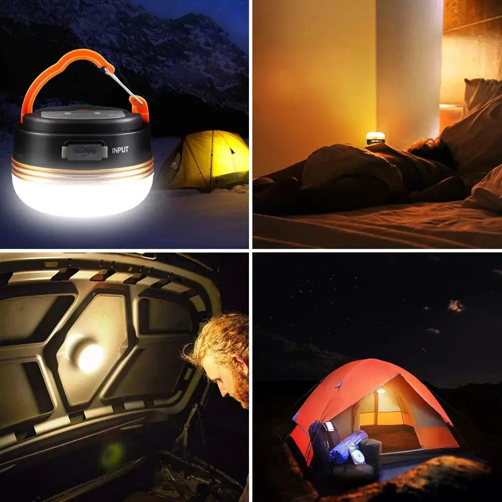 Simples Market 10W camping lantern with orange handle, USB rechargeable, portable hanging light