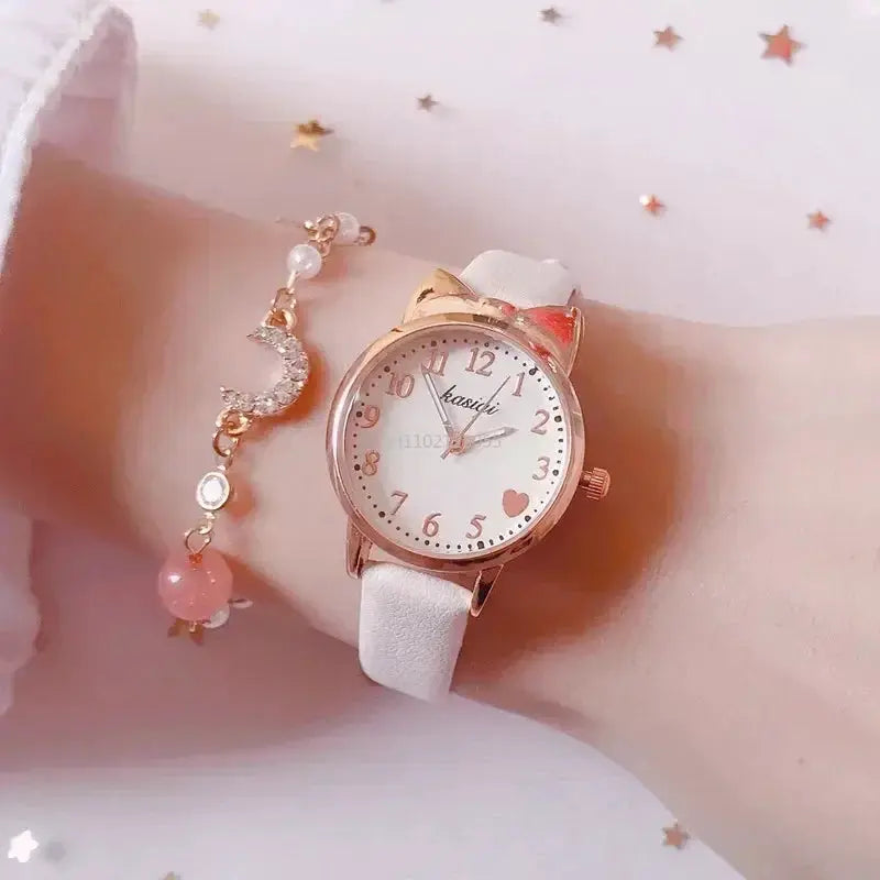 New Fashion Kids Digital Dial Girls Watch Leather Strap Quartz Movement Durable Timepiece Gift