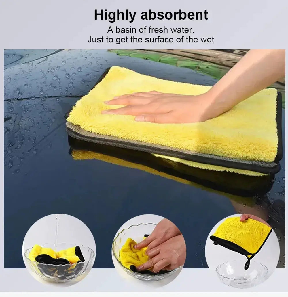 Car wash microfiber towel thick yellow absorbent cloth for drying and cleaning, 30/40/60 cm