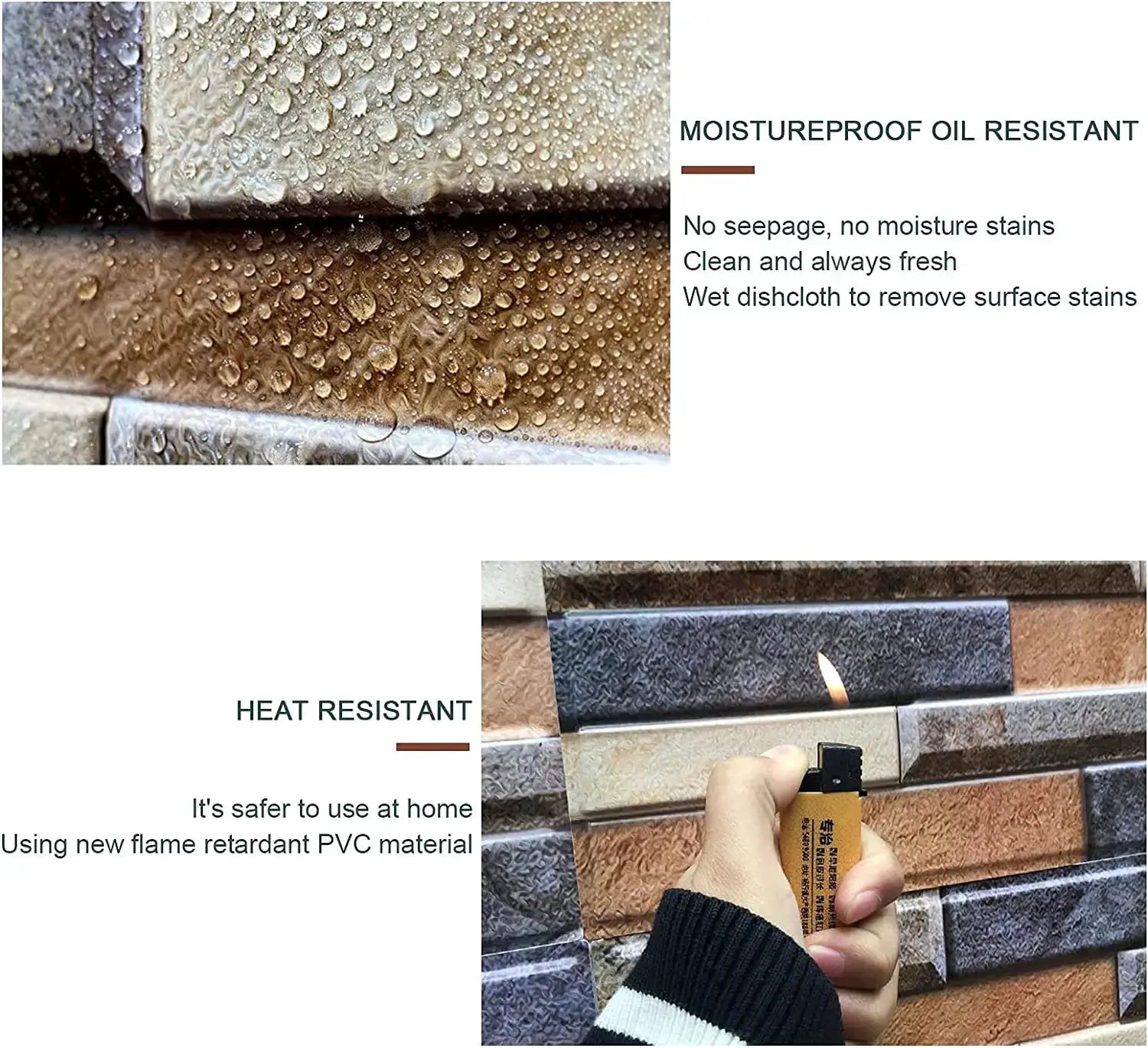 5/10pcs self-adhesive 3D PVC tile wall stickers with brown brick texture; waterproof and oil-resistant for kitchen and bathroom