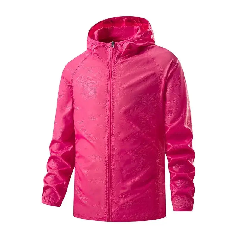 LNGXO unisex pink waterproof hiking jacket with hood and front zipper