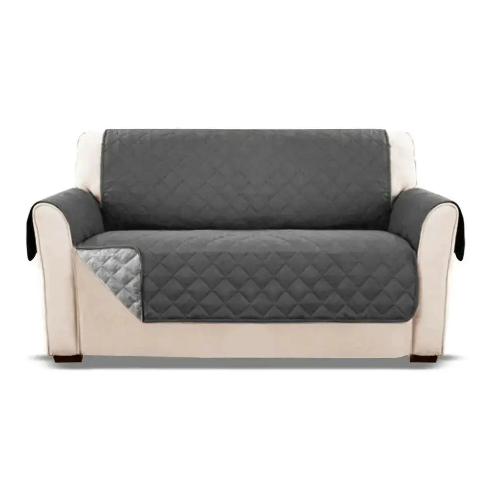 Simples Market soft Dacron sofa cover, dark gray quilted anti-wear slipcover for 1/2/3 seater on beige sofa