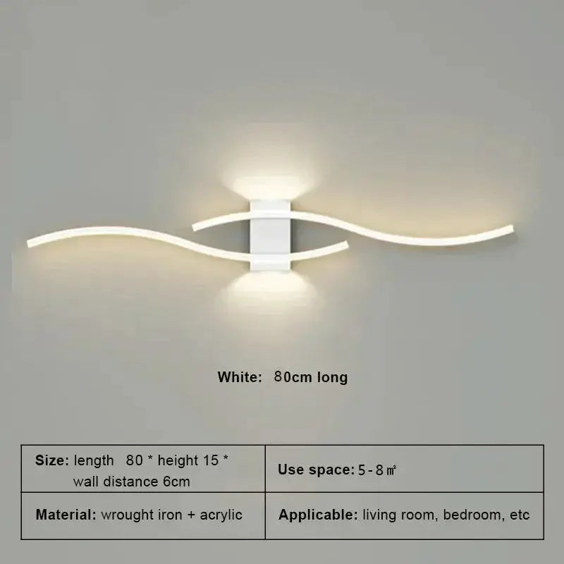 Moder LED wall lamp long strip, white curved wave design, 80cm long, Simples Market