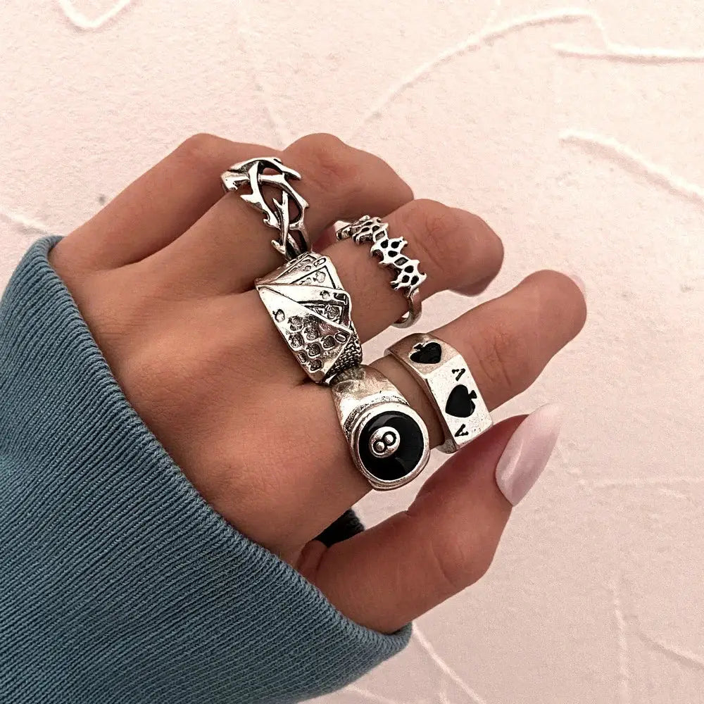 Punk Gothic Skeleton Ring Set Unisex Jewelry Grunge Butterfly Frog Motifs Hip Hop Street Style Ring Gift 2024