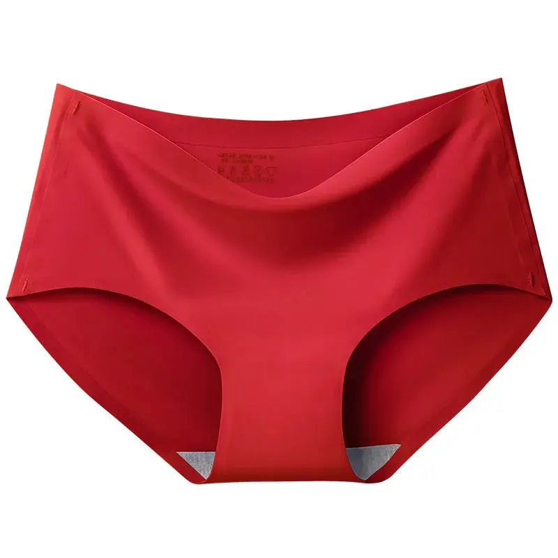 Red seamless women's panties briefs underwear with smooth satin-like fabric.