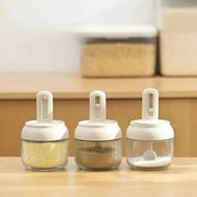Glass Seasoning Bottle With Telescopic Spoon Leak Proof Moisture Proof Salt Storage Box For Kitchen